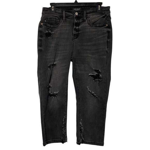 Judy Blue Catalina Vintage Black Denim Distressed Capri Jeans Size 28 - Picture 4 of 10